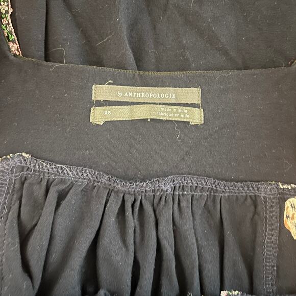 By Anthropologie Dakota Embroidered Square Neck Floral Boho Top Blouse Navy XS - Picture 4 of 9